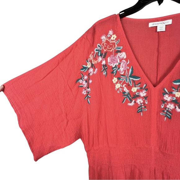 Coral Embroidered Boho Beach Dress 2X Plus Size 26/28 Gauzy Muumuu Resort Vacay - Picture 5 of 11